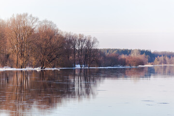 Spring on the river in the sunshine. Background.