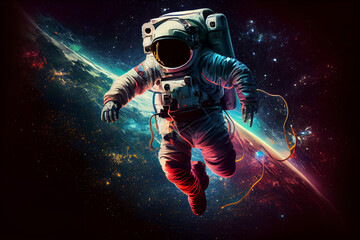 Fototapeta na wymiar Ein Blick in die Zukunft: Ein Astronaut erkundet neue Welten im Universum - Generative Ai