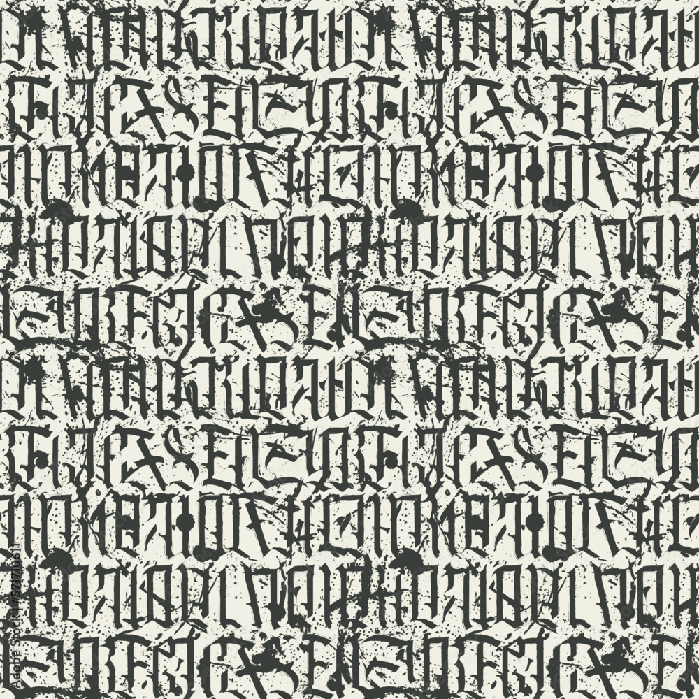 Poster decorative seamless pattern of capital gothic letters in grunge style. repeating background. vector 