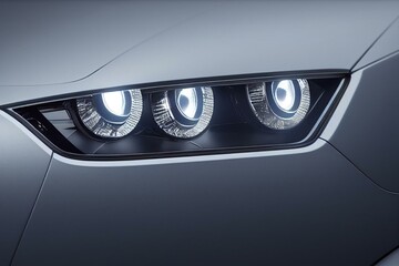 Obraz na płótnie Canvas Detail on one of the LED headlights sedan car. copy space. Generative AI