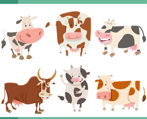 cartoon happy cows farm animal characters set