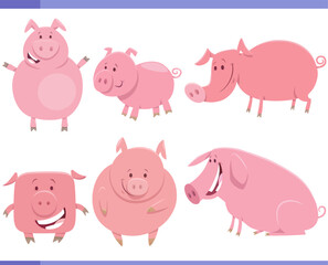 cartoon happy pigs farm animal characters set