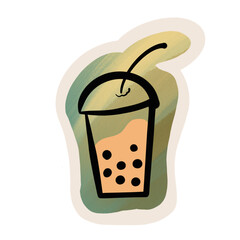 Bubble Tea Sticker Art Illustration 