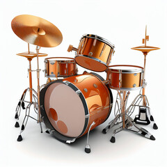 Musical instrument drum set, drums, cymbals isolated on white close-up 