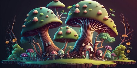 fantasy landscape with mushrooms and little houses