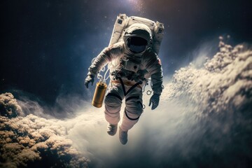Obraz na płótnie Canvas Spacewalk. Astronaut steps into the void. Generative AI