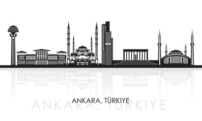 Silhouette Skyline panorama of city of Ankara, Turkiye - vector illustration