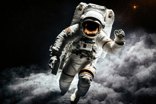 Spacewalk. Astronaut steps into the void. Generative AI