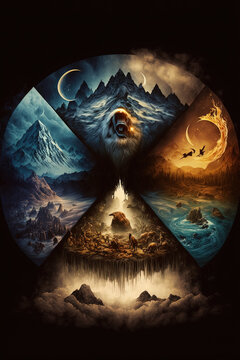 nine worlds, norse mythology, Generative AI