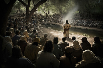 Jesus Teaching people, Sermon of the Mountain, Christ Teaching. 	
