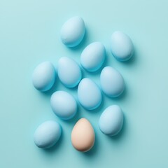 Blue Easter eggs flat lay on a blue background - Generative AI