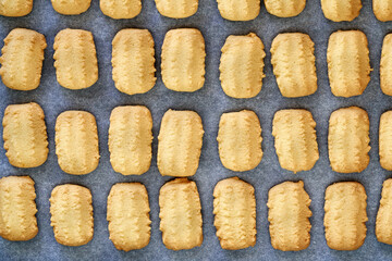 Baked homemade Christmas cookies on a baking sheet