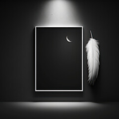 Mockup photo frame, ebony feathers and moonlight, AI Generaion