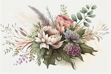 gentle floral bouquet, high detailed, white background AI Generated