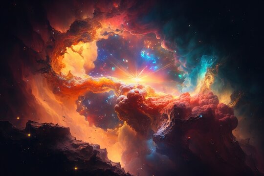 Illustration of a colorful endless big nebula space galaxy. Generated with AI. Suitable for background