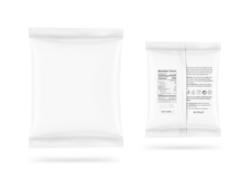 Blank transparent square pillow bag mockup. Front and back view. Vector illustration. Perfect to create your final pack shot. EPS10.	