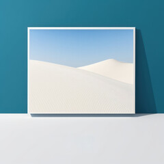 Sheet of papper background mockup, white sand dunes and a deep blue ocean AI generation