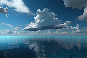 Naklejka premium Turquoise blue ocean seascape, blue sky and big cotton clouds. Generative AI