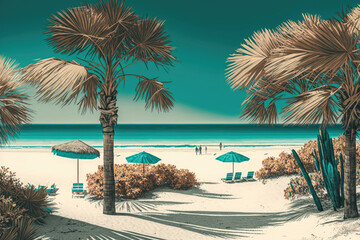 Obraz na płótnie Canvas View of a tourist resort on a paradise beach. Generative AI