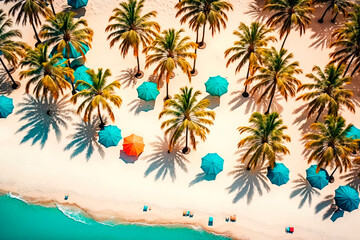 Fototapeta na wymiar Aerial view of a tourist resort on a paradise beach. Generative AI