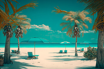 Obraz na płótnie Canvas View of a tourist resort on a paradise beach. Generative AI