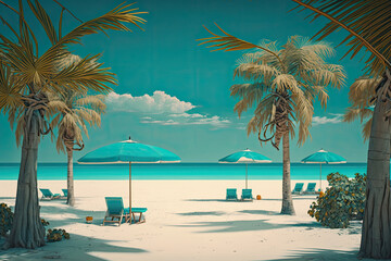 Fototapeta na wymiar View of a tourist resort on a paradise beach. Generative AI