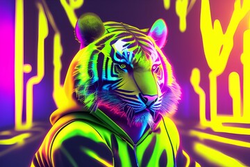 Fototapeta na wymiar tiger in the night - Generate AI