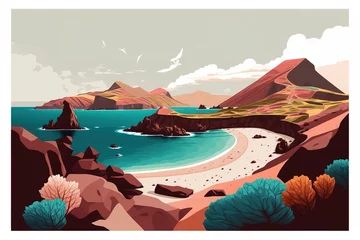 Foto op Canvas Illustration postcard style of Galapagos Island, famous travel destination in Ecuador. Landscape illustration. Generative AI Illustration © Pajaros Volando