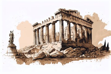 Acropolis of Athens in Greece. Banner illustration. Generative AI Illustration - obrazy, fototapety, plakaty