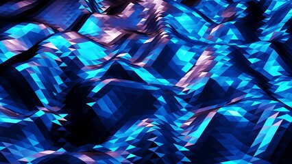 stylish dark abstract low poly background. Abstract waves on glossy metallic surface. Simple minimalistic geometric bg. Blue color. 3d render
