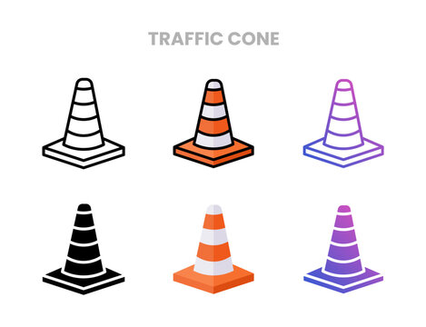 Traffic Cone icons vector illustration set line, flat, glyph, outline color gradient. Great for web, app, presentation and more. Editable stroke and pixel perfect.