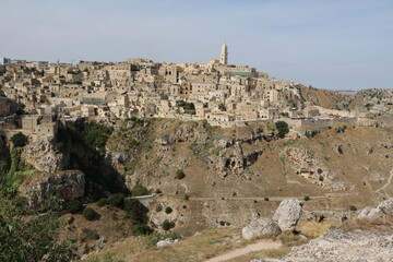 View to Gravina di Matera and old town of Matera, Italy