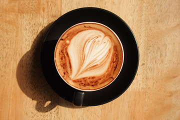 a cup of late coffee with flower shape design on top at cafe 