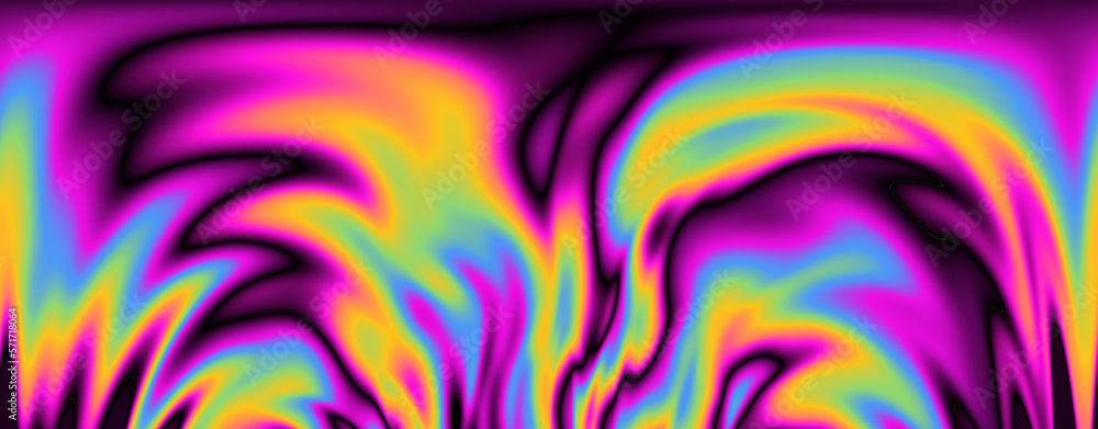 Poster op-art pattern with holographic gasoline like stains and leaks. rainbow multicolored abstract backgr