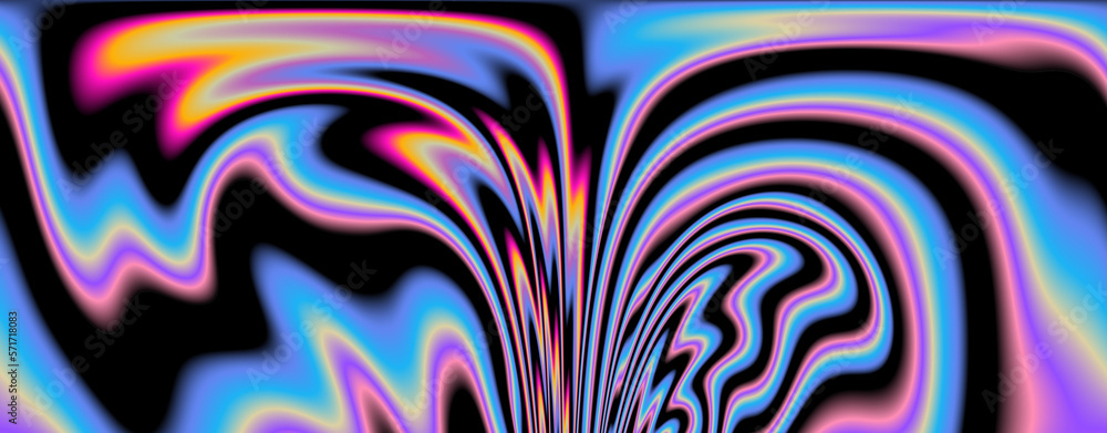 Poster op-art pattern with holographic gasoline like stains and leaks. rainbow multicolored abstract backgr