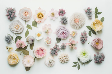 Fototapeta na wymiar Blooming Flowers - A beautiful arrangement of bloomed flowers on a crisp white background - Generative AI technology