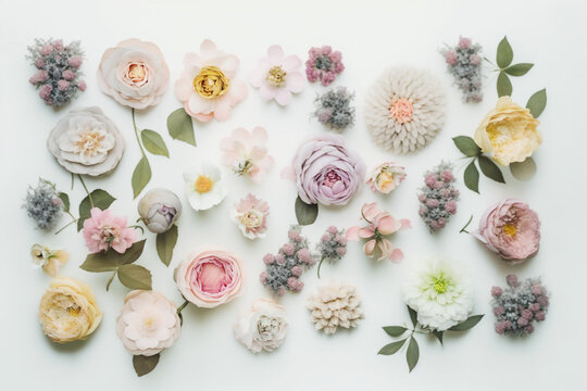 Blooming Flowers - A beautiful arrangement of bloomed flowers on a crisp white background - Generative AI technology