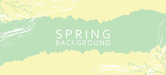 Spring green rectangular backgrounds. Minimalistic style with floral elements and texture. Vector