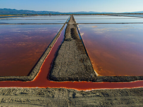Red water of the salt pans of Kalloni