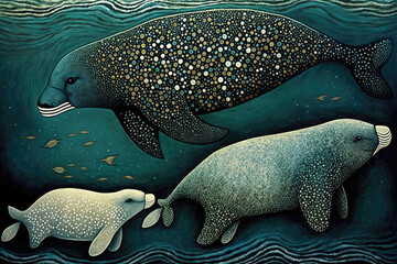 Wild animals in artic ocean great north, illustration - obrazy, fototapety, plakaty