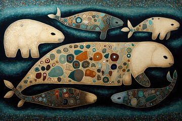 Obraz premium Wild animals in artic ocean great north, illustration