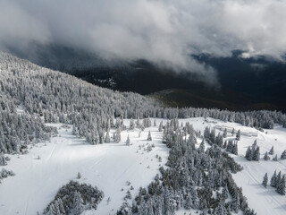 Aerial winter view of Rila mountain near Belmeken Dam, Bulgaria