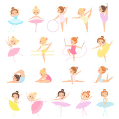 Lovely Little Ballerina in Tutu Skirt and Leotard Dancing and Training Big Vector Set © topvectors