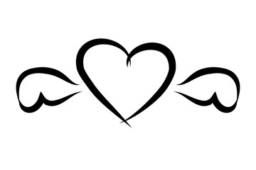 vector simple set 2 sketch icon love and wing, broken heart isolated on white