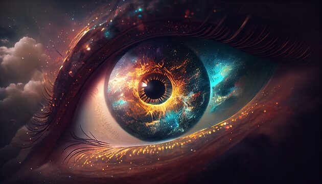 space eye looking deep in space, space clouds, Bokeh, Beautiful Lighting, Glowing Edges, VFX, insanely detailed and intricate, hypermaximalist, elegant, ornate, hyper realistic, su AI Generated