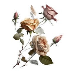 red, orange, white, colorful blooming wild rose High-Resolution Digital Illustration, Transparent Background, PNG, Generative AI