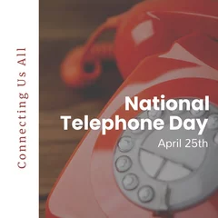 Muurstickers Composition of national telephone day text over retro red phone © vectorfusionart