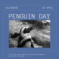 Composition of world penguin day text over penguin