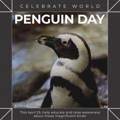 Composition of world penguin day text over penguin