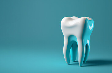 Healthy tooth on blue background,ai generated
